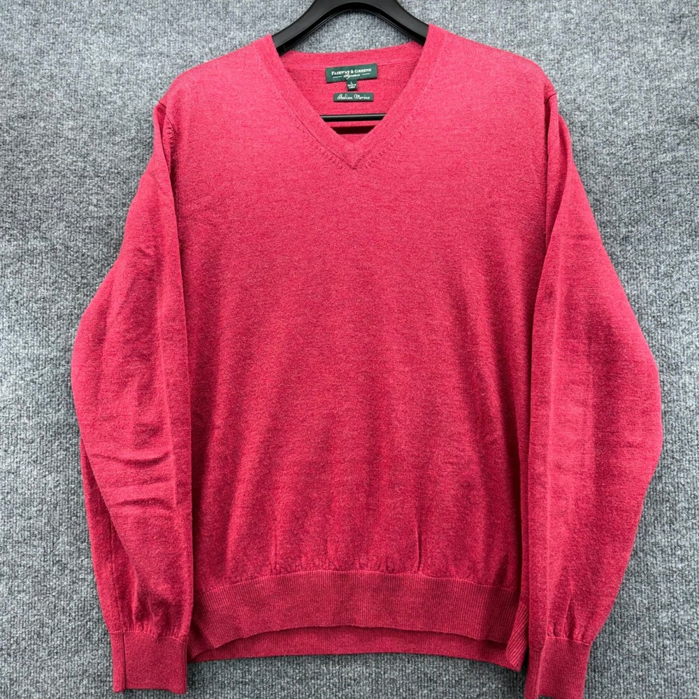Fairway & Greene Signature Italian Merino Wool V‎ Neck Sweater Men's Large Red